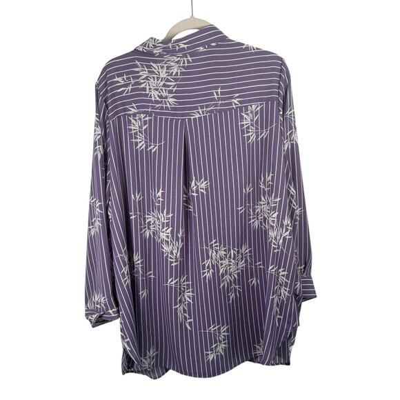 Catherines Purple Striped Floral Button Front Blouse Work Ofice Womens Plus 1x - Picture 5 of 5